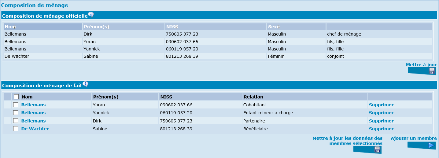 Mettre à jour les données des membres du ménage de fait