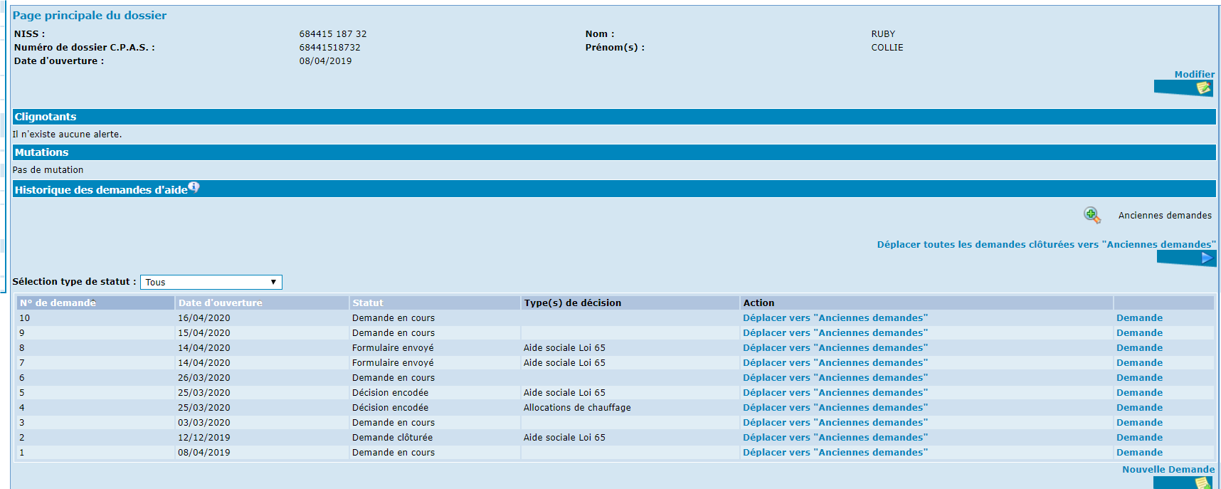 Demande en cours