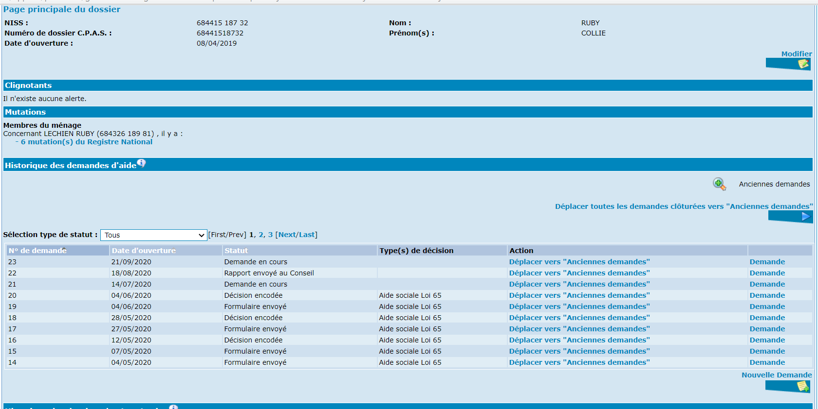 Demande en cours